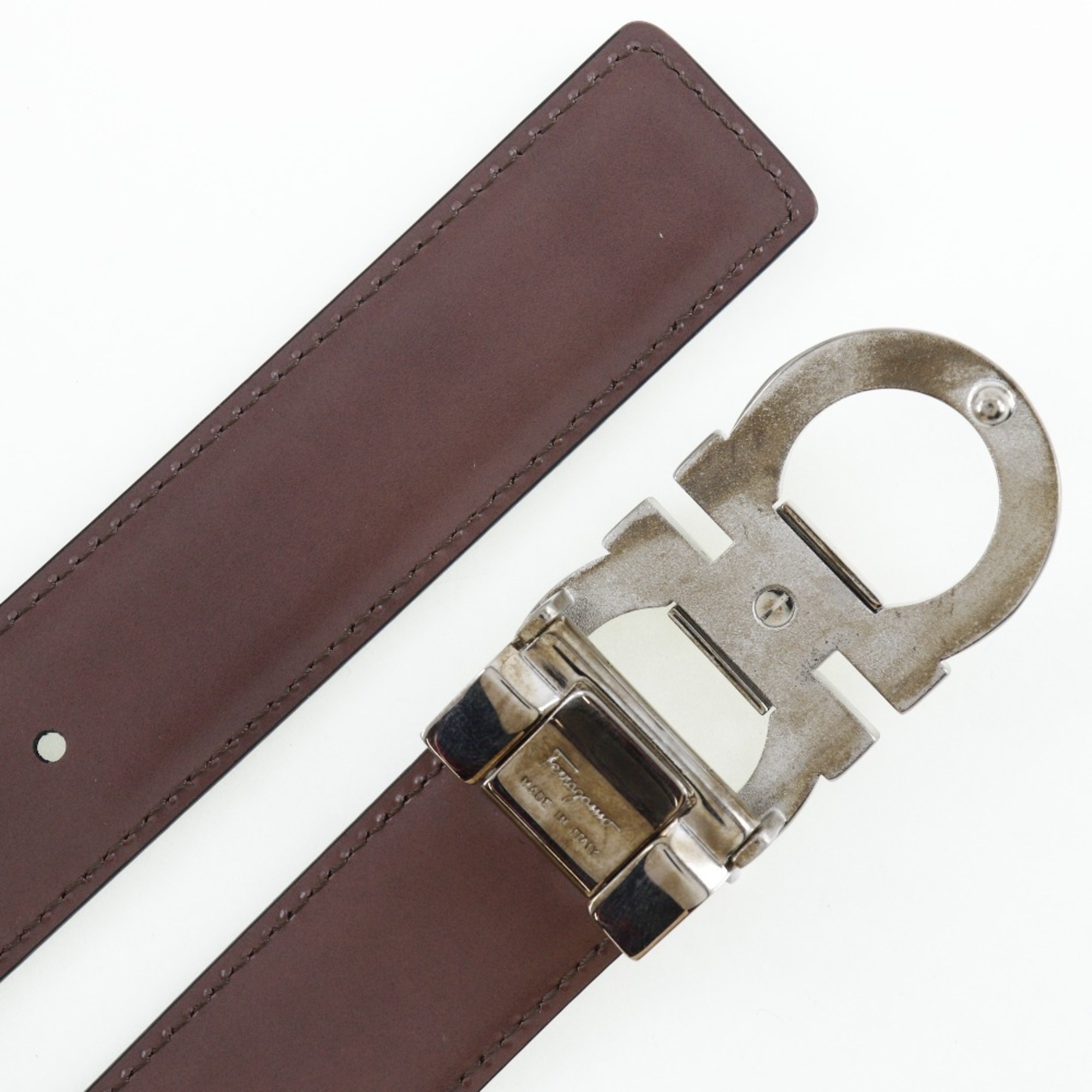 Salvatore Ferragamo Double Gancini Belt Reversible Leather Made in Italy Black/Brown Men's