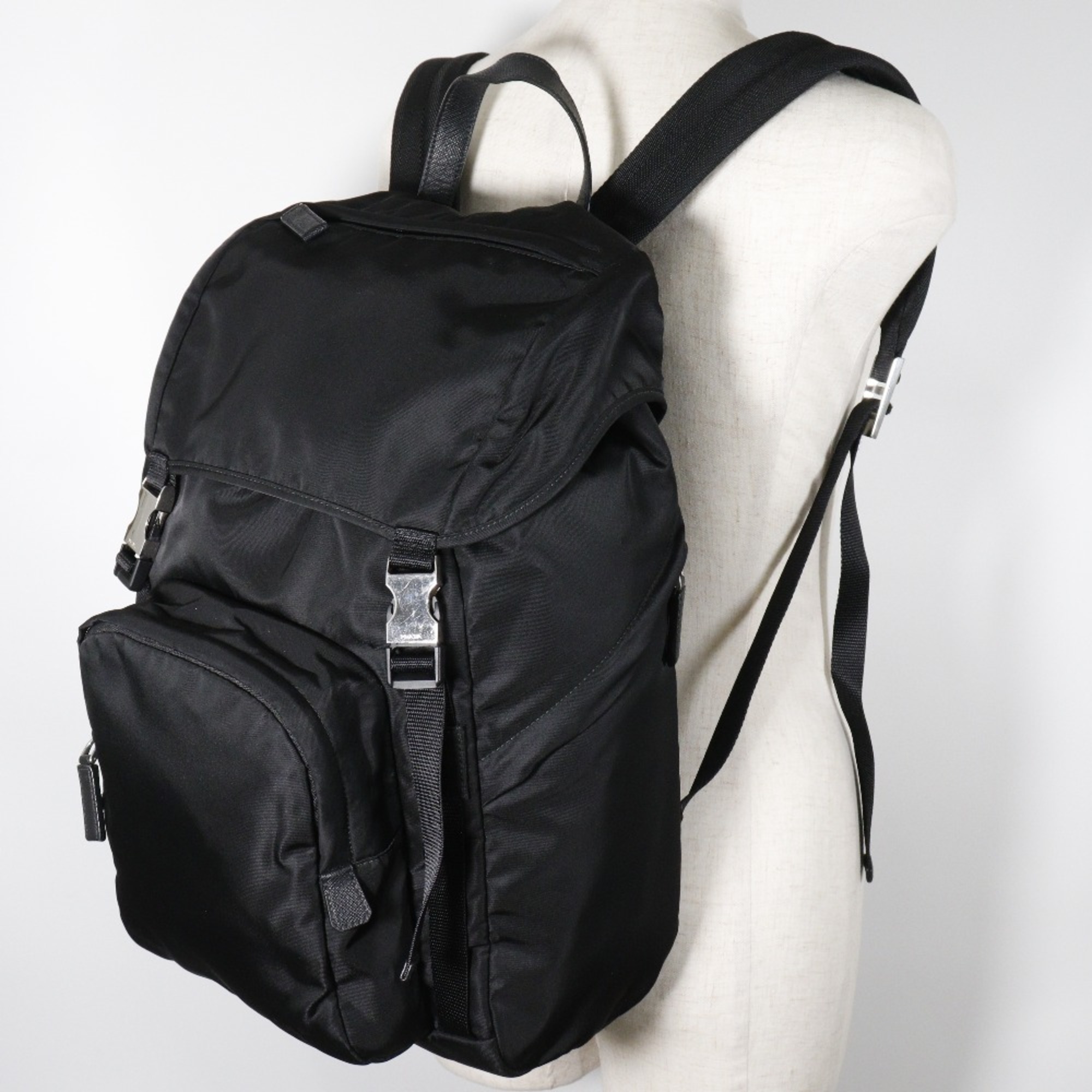 PRADA Rucksack/Daypack 2VZ135 Nylon NERO Shoulder Bag 2way A4 Flap Men's Women's