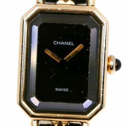 CHANEL Premiere L Watch H0001 Gold Plated x Leather Swiss Made Black/Gold Quartz Analog Display Black Dial Ladies