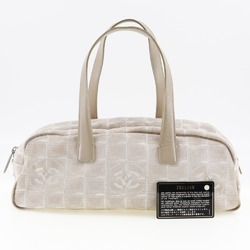 CHANEL Mini Boston Handbag New Travel A15828 Nylon Canvas Made in Italy Beige Shoulder Bag Zipper Women's
