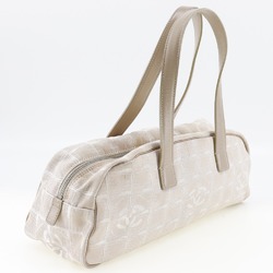 CHANEL Mini Boston Handbag New Travel A15828 Nylon Canvas Made in Italy Beige Shoulder Bag Zipper Women's