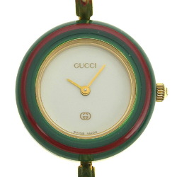 GUCCI Change Bezel Watch 11/12 Gold Plated Swiss Made Quartz Analog Display White Dial Ladies