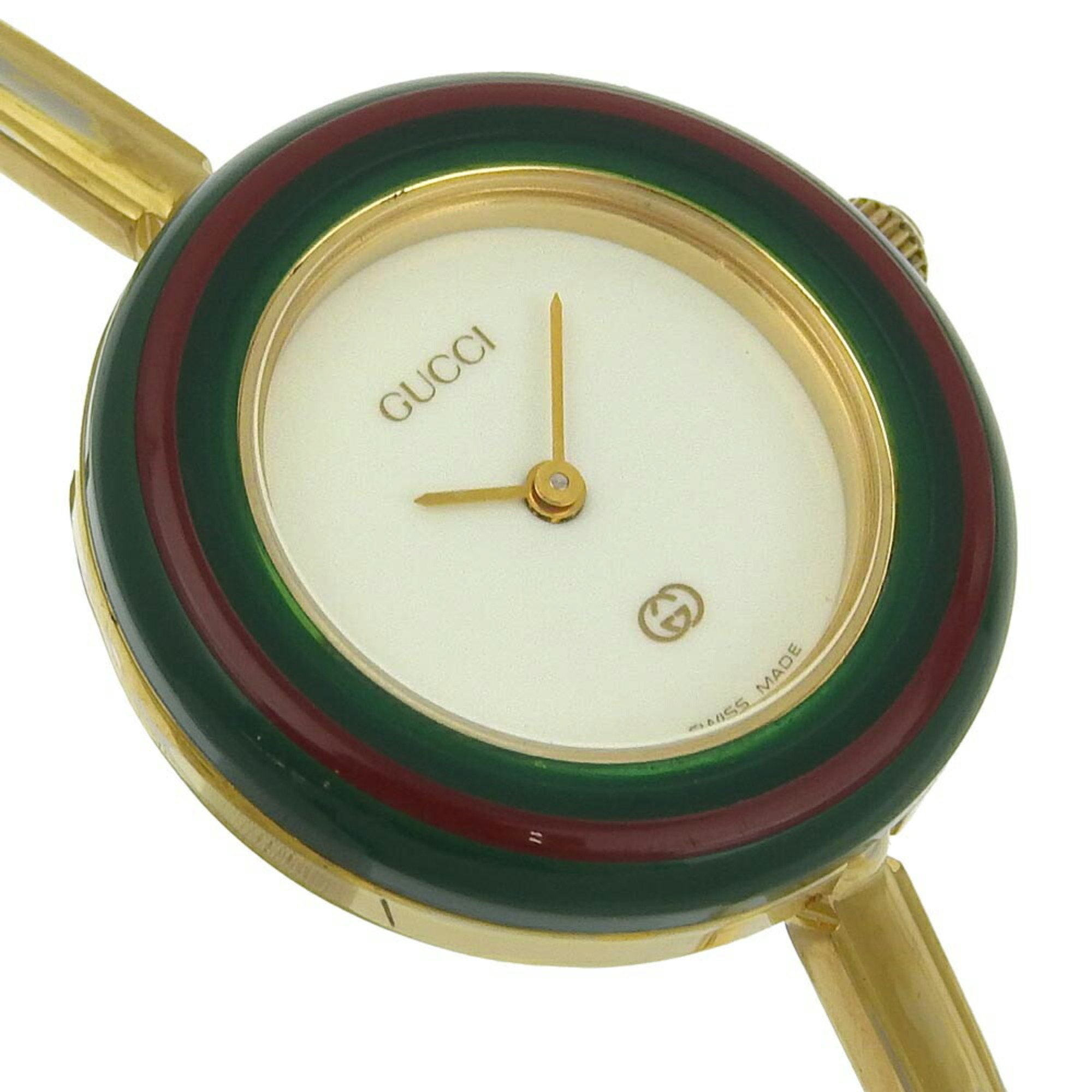 GUCCI Change Bezel Watch 11/12 Gold Plated Swiss Made Quartz Analog Display White Dial Ladies