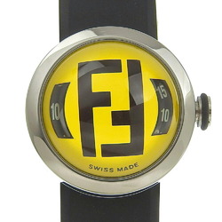 FENDI Boothra Watch 8010L Stainless Steel x Rubber Swiss Made Silver Quartz Analog Display Yellow Dial Ladies