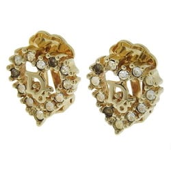 Christian Dior Rhinestone Heart Earrings Gold Women's
