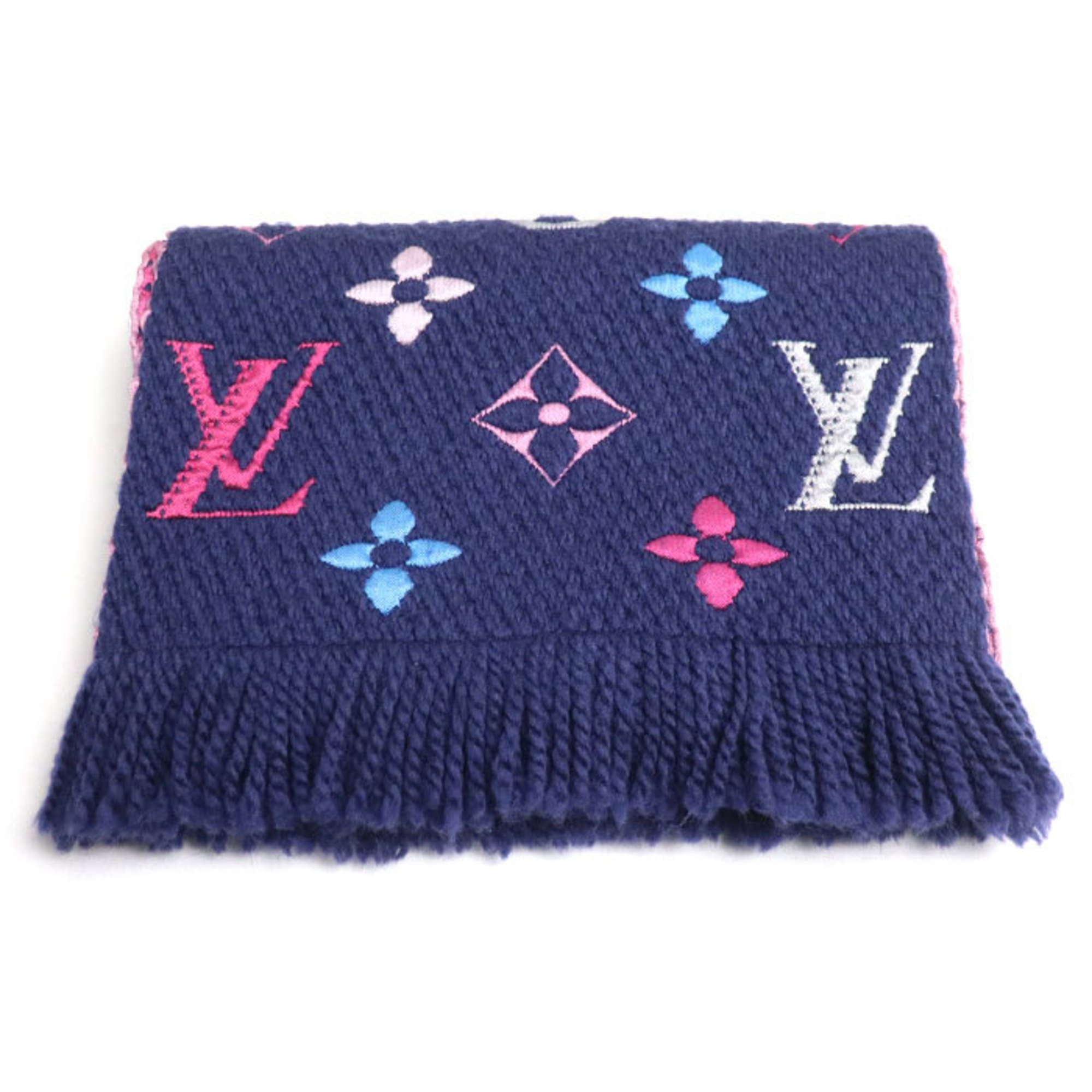 LOUIS VUITTON Echarpe Logomania Muffler Navy Multi M70899 GM0138 Women's