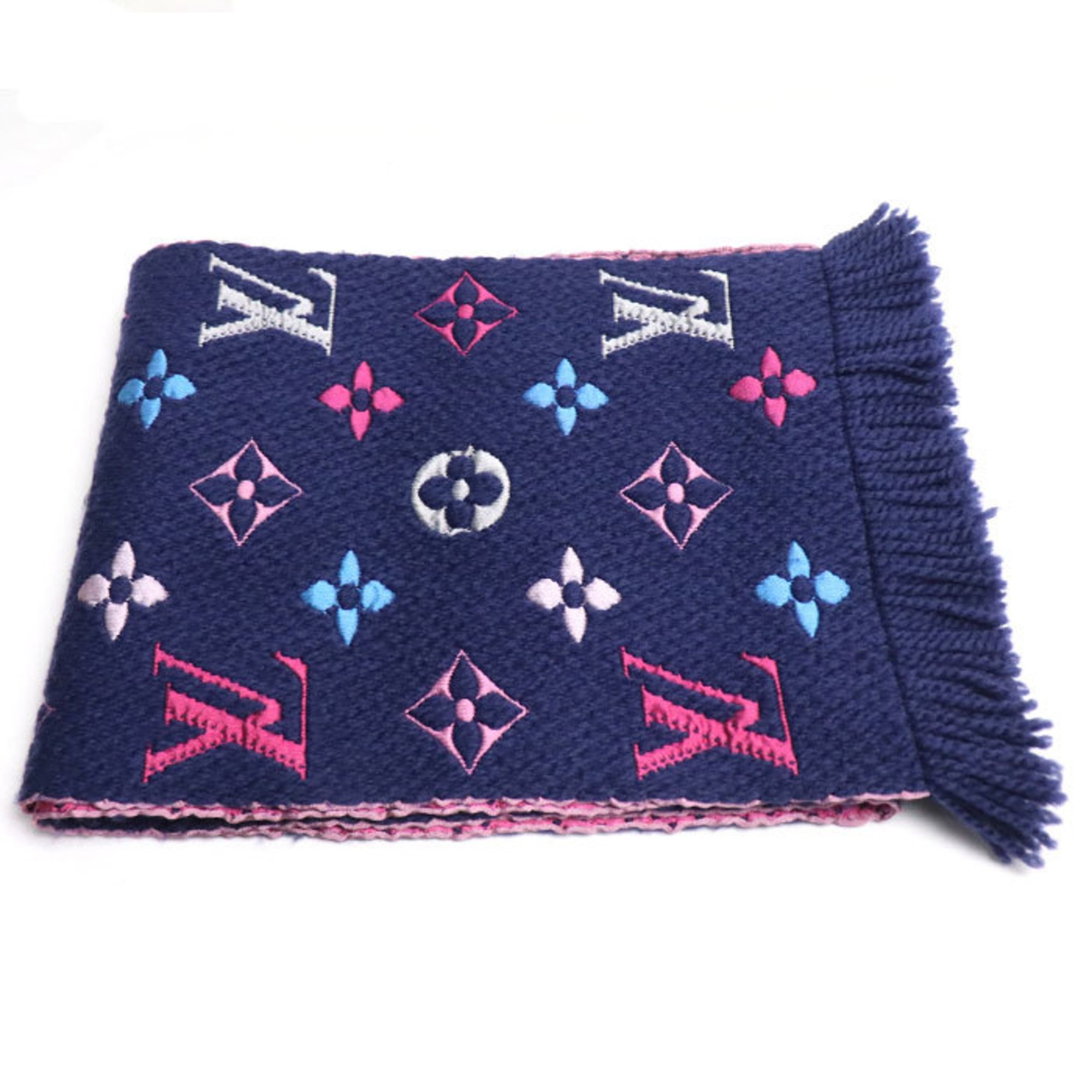 LOUIS VUITTON Echarpe Logomania Muffler Navy Multi M70899 GM0138 Women's