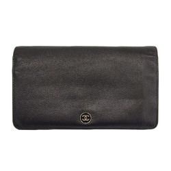 CHANEL Coco Button Bifold Long Wallet Leather Black with Seal No. 9 A20904