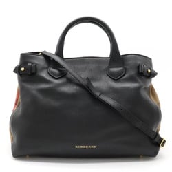 BURBERRY Medium Banner Plaid Handbag Shoulder Bag Leather Canvas Black Beige 3926918