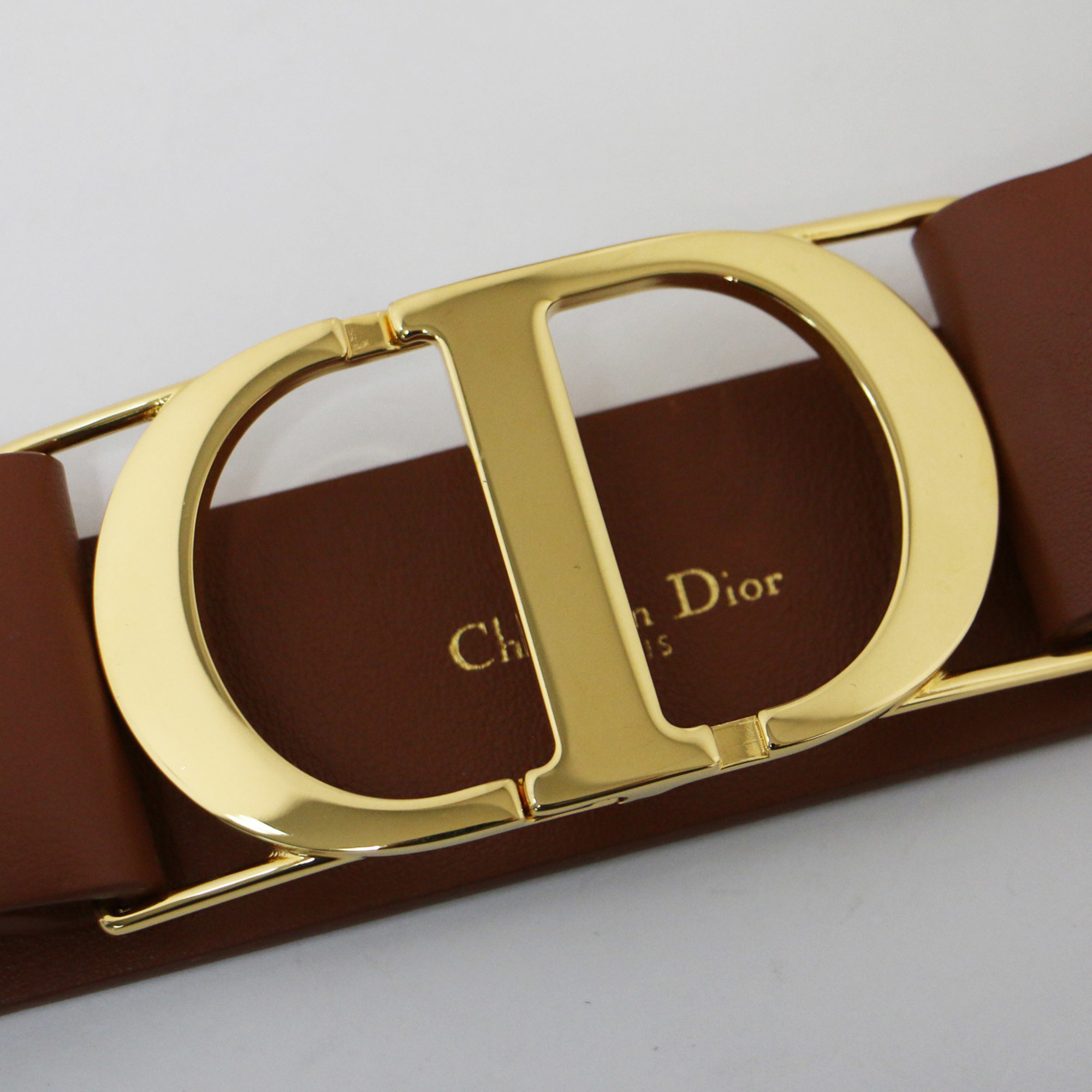 Christian Dior Belt Bit Waist Buckle Gold Brown 75 CD Logo Signature 30 MONTAIGNE Montage Leather Genuine