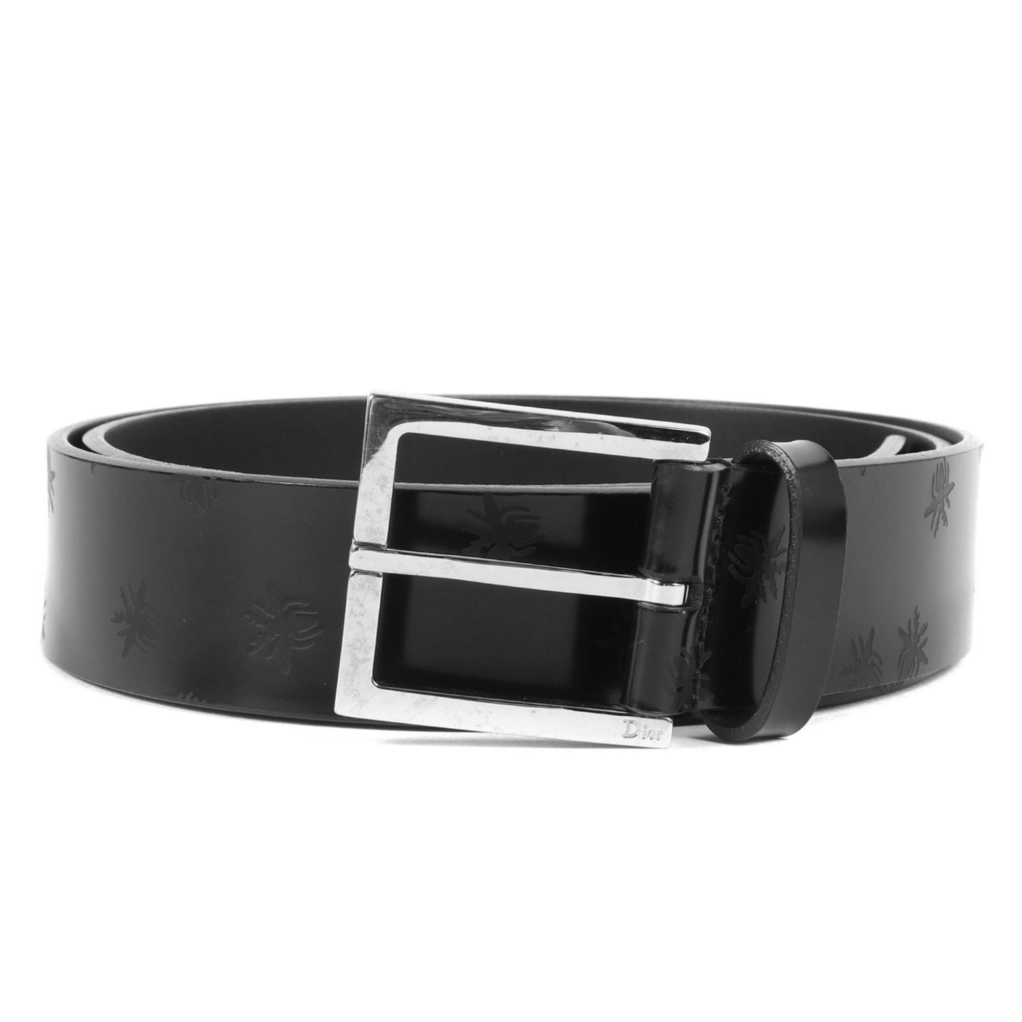 Dior HOMME BEE Embossed Square Buckle Leather Belt 23-MA-0158 Bee Black 95 Made in Italy