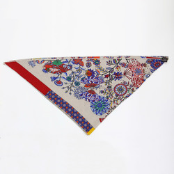 HERMES Muffler/Scarf Stole Beige Red Triangle Jean Cashmere Silk Flower Blooming Fabric