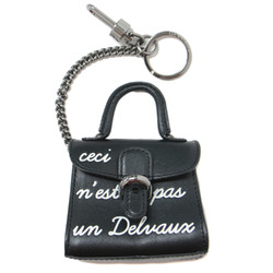 DELVAUX Bag Charm Black Type Chain Logo Leather Cowhide Miniature Brillant Charms Gand Box Calf Keychain Key Ring Adult