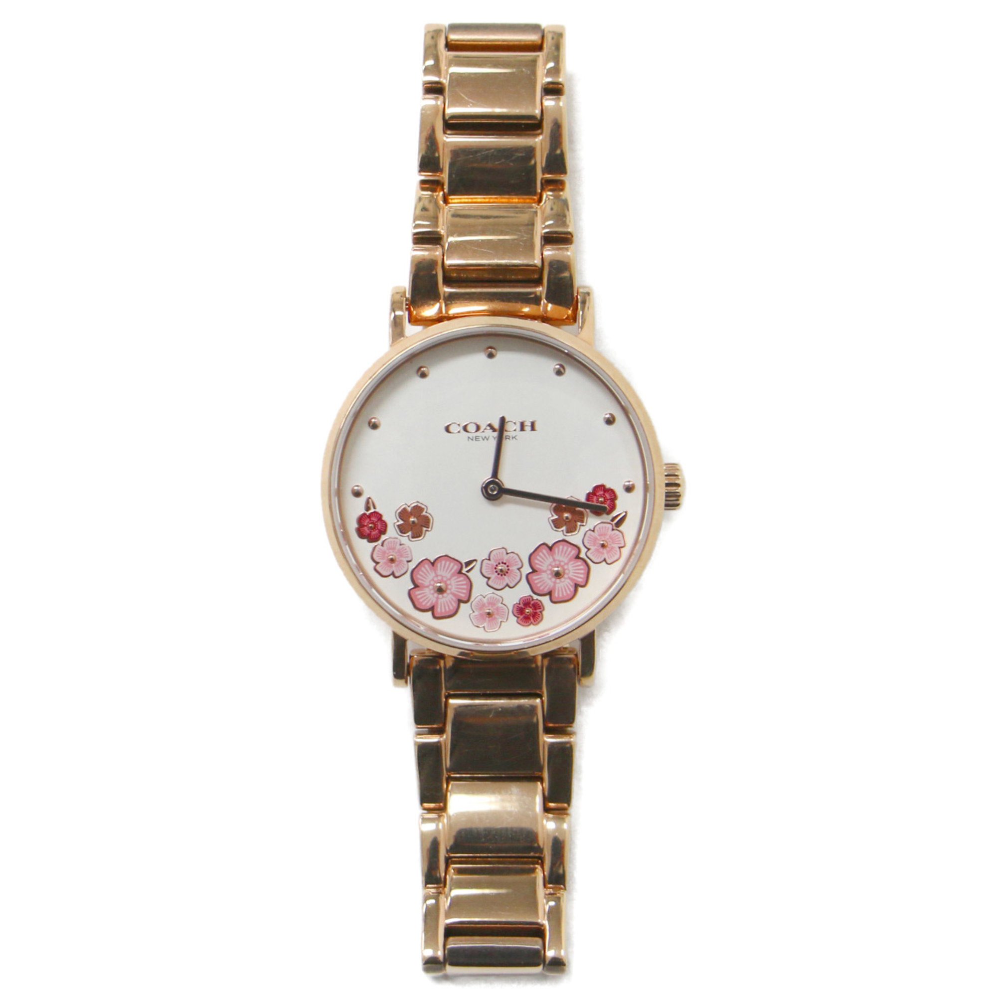 COACH Coach Watch PERRY Quartz Round Case Tea Rose Detail Stainless Steel Gold Japanese