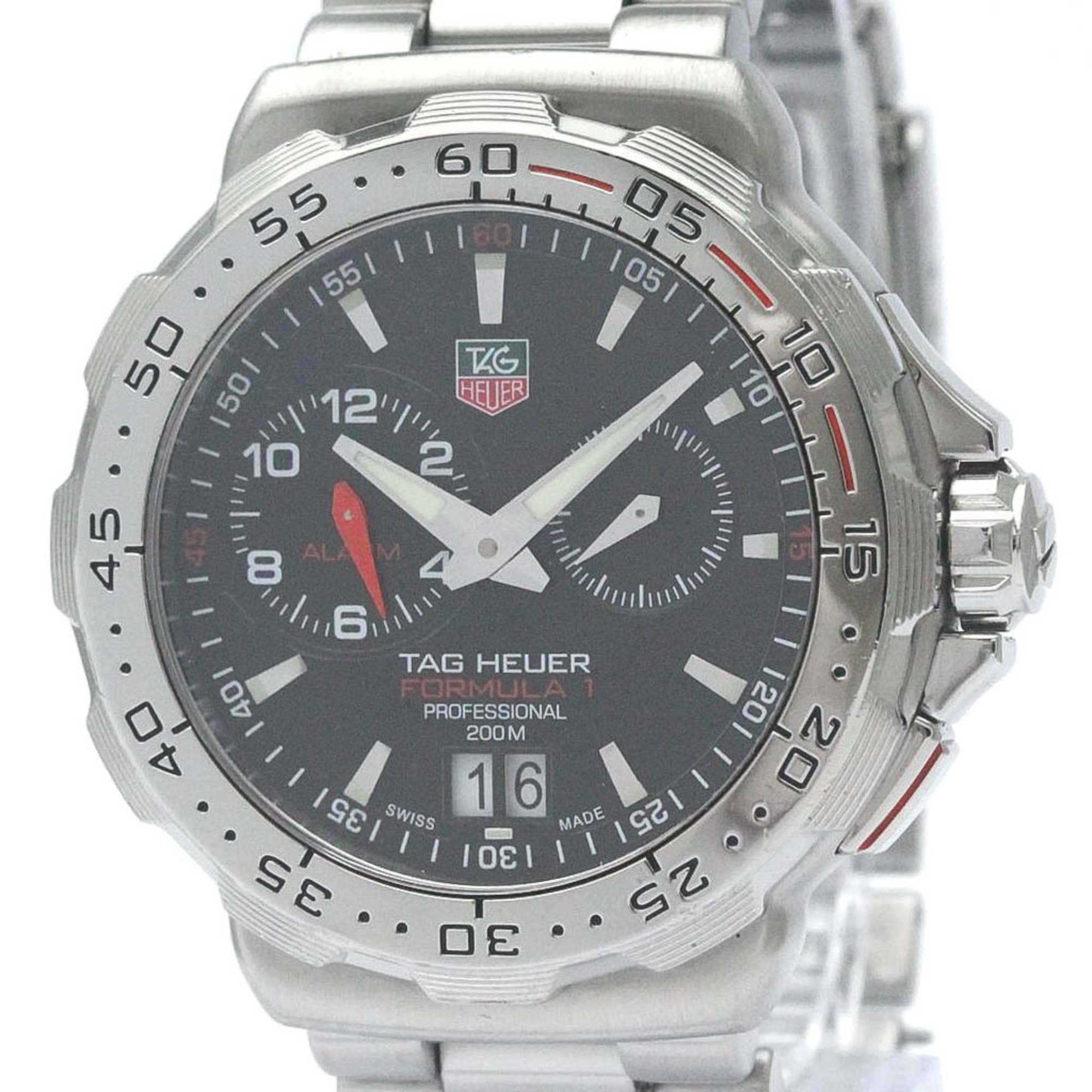 Polished TAG HEUER Formula 1 Alarm Steel Quartz Mens Watch WAH111C BF565434