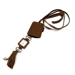 GUCCI Gucci Quartz Watch Square Crochette Bag Charm 130.5 Brown White Dial Stainless Steel Leather IT4YAOHHOAW0