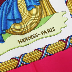 HERMES Muffler/Scarf Large Pink White Square Print Silk Carre90 LIBERTE EGALITE FRATERNITE REPUBLIQUE FRANCAISE French Revolution VINTAGE