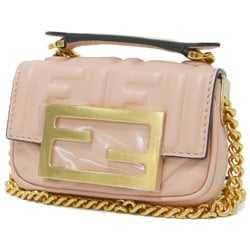 FENDI Bag Shoulder 2WAY Pink Gold Mini Flap FF Pattern Embossed Leather Nano Bucket Chain Elegant Feminine