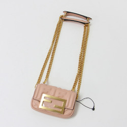 FENDI Bag Shoulder 2WAY Pink Gold Mini Flap FF Pattern Embossed Leather Nano Bucket Chain Elegant Feminine