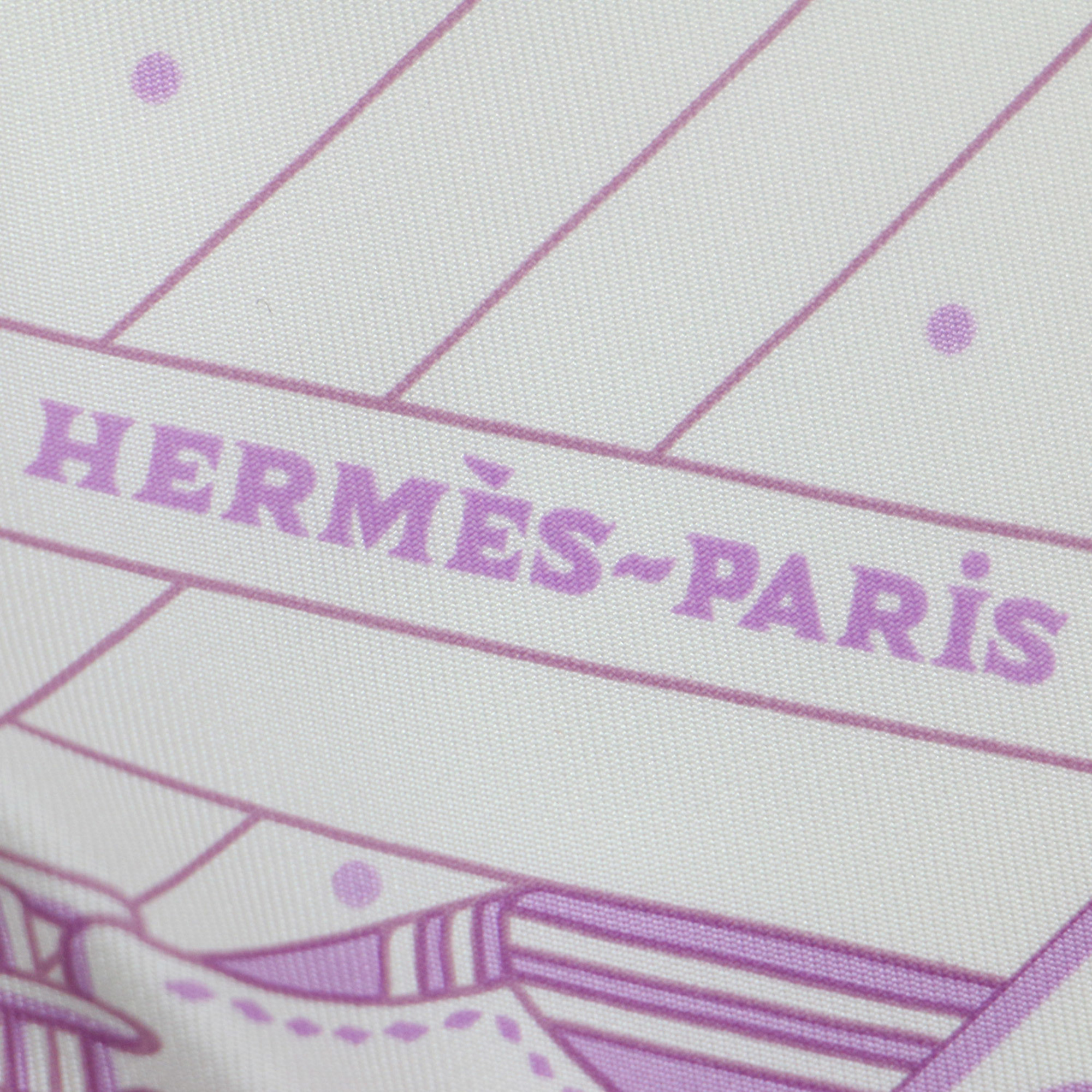 HERMES Muffler/Scarf Light Purple White Square Bandana Pattern Print Boyfriend 55 Sangles en Zigzag