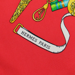 HERMES Muffler/Scarf Large Square Allover Print Silk Carre90 Pelile main VINTAGE Vintage Item Red Made in France