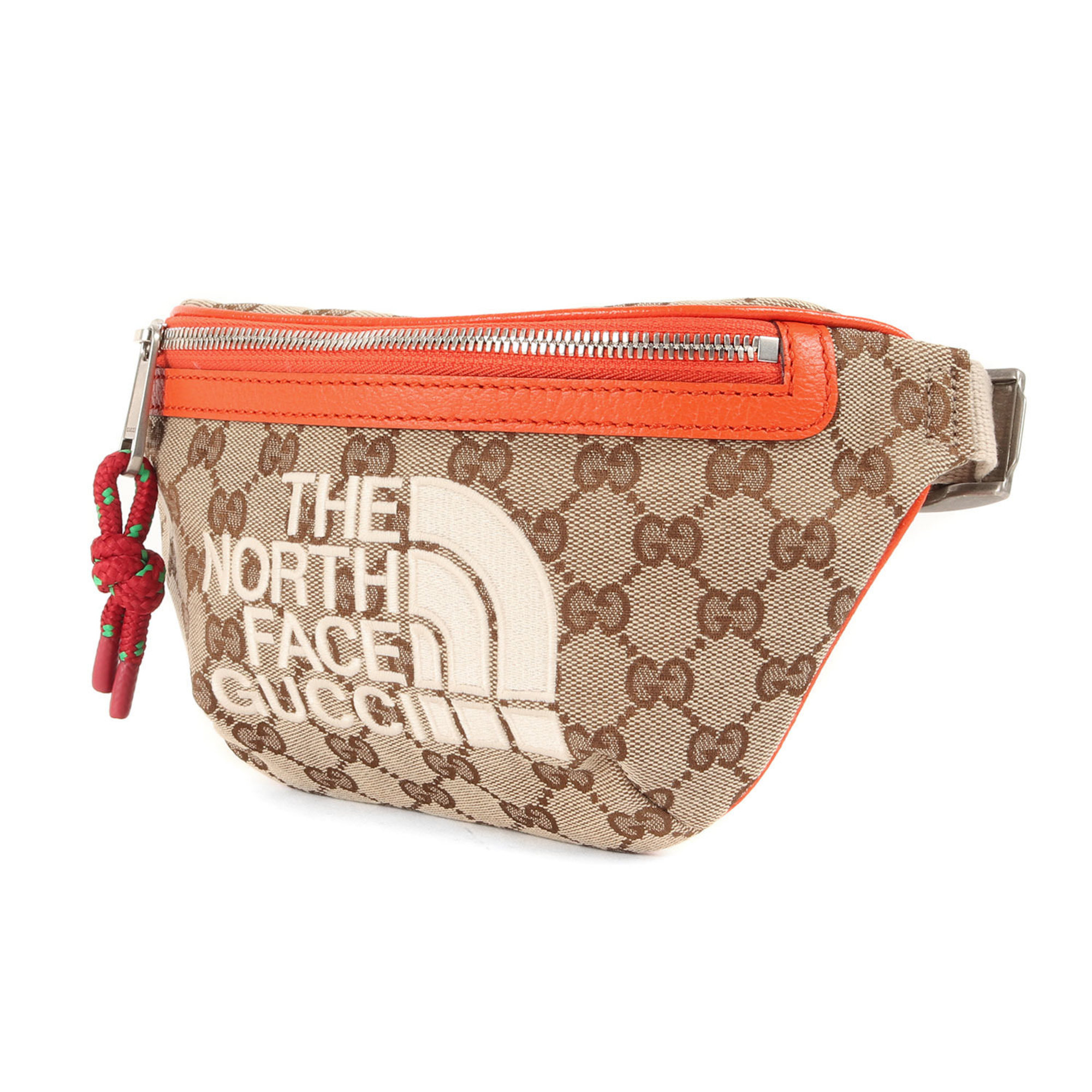 GUCCI Gucci Bag 21AW THE NORTH FACE North Face GG Canvas Belt 650299 Waist Pouch Body Logo Embroidery Beige Orange Collaboration Made in Italy