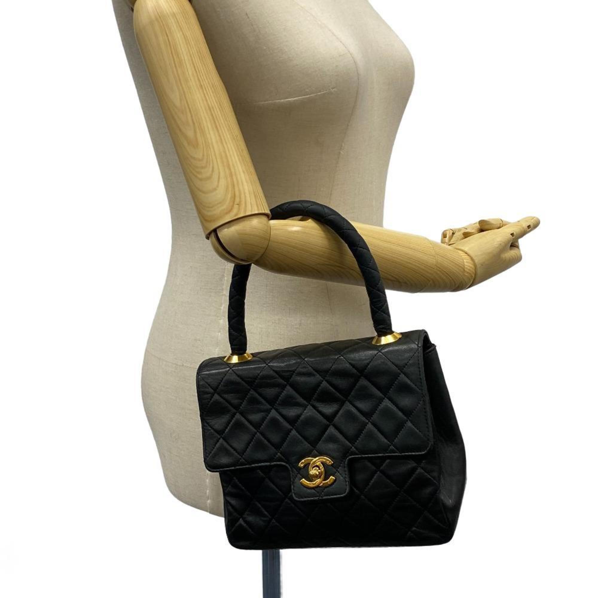 CHANEL Matelasse Turnlock Vintage Handbag Black Ladies