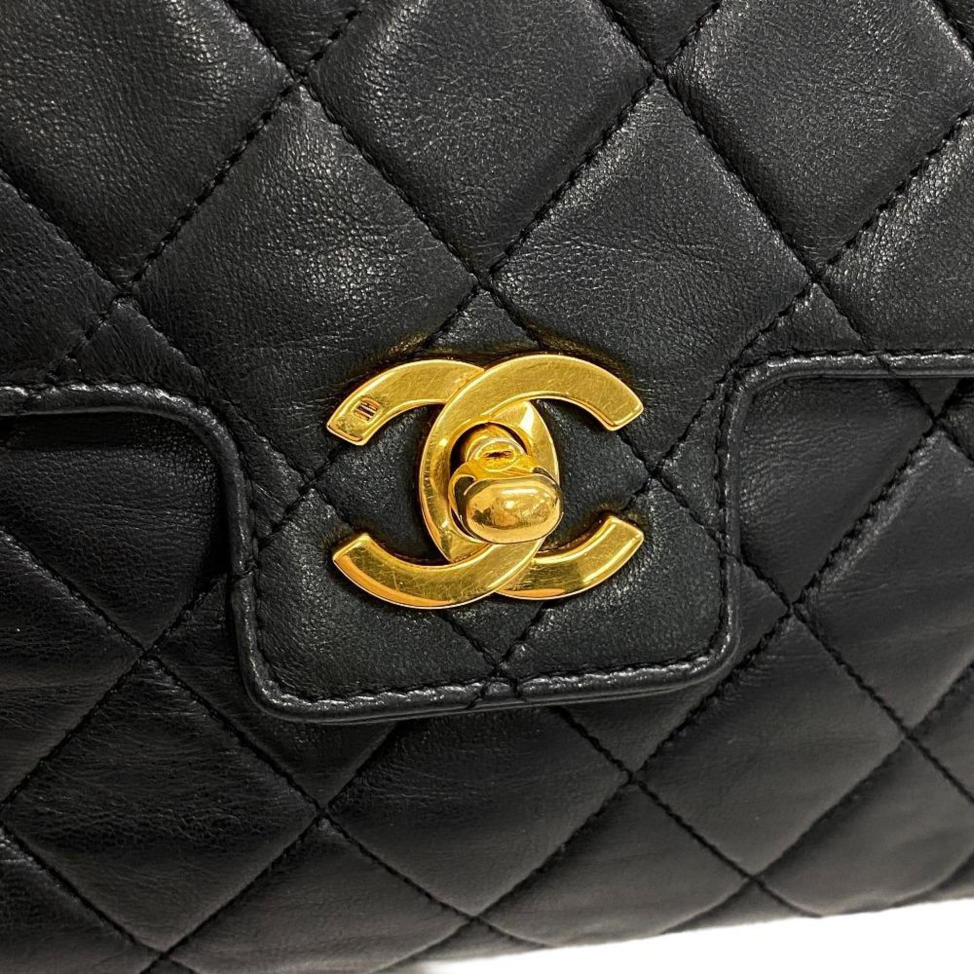 CHANEL Matelasse Turnlock Vintage Handbag Black Ladies