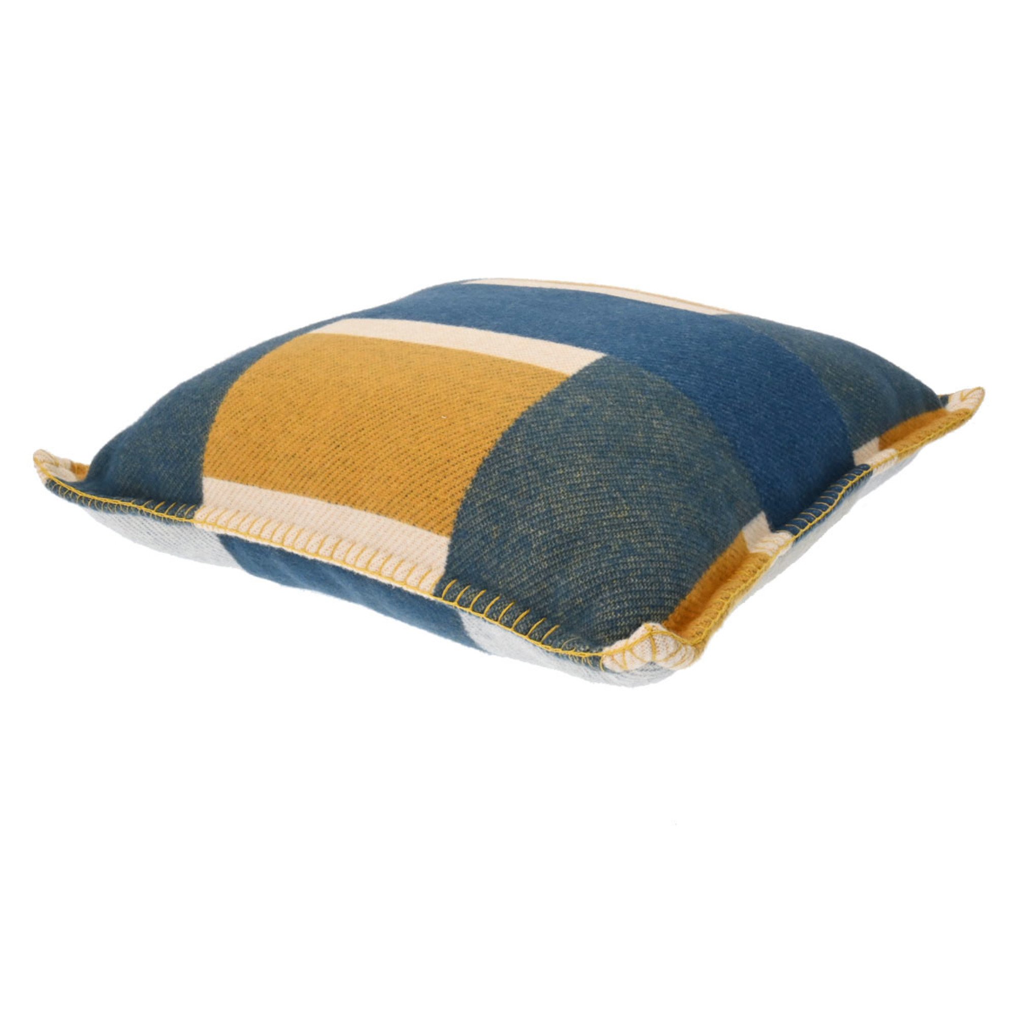 HERMES Cushion H Tissage Blue/Yellow Unisex 90% Wool/10% Cashmere Miscellaneous Goods