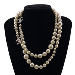 CHANEL Long Necklace Coco Mark White Ladies