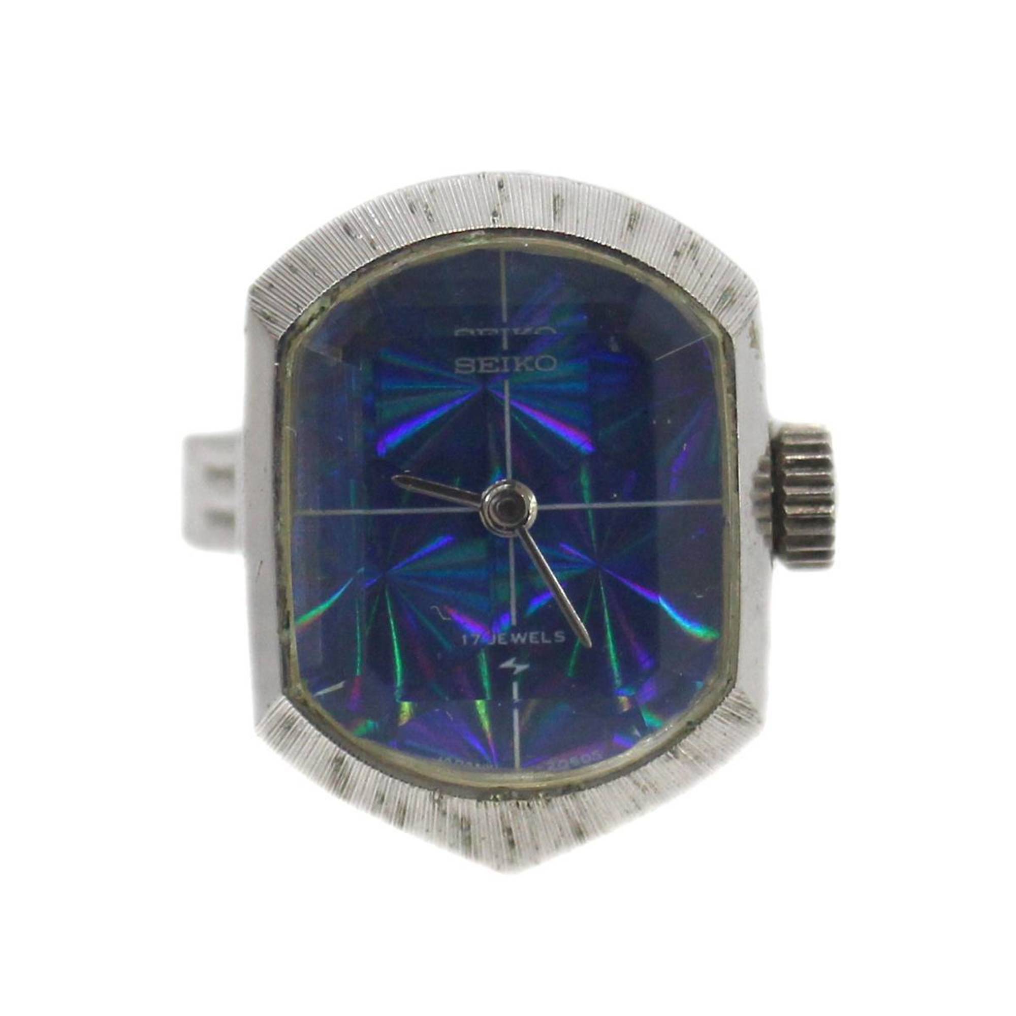 SEIKO Ring Watch 17 Jewels Manual Winding AWGP Silver x Blue 11-7750