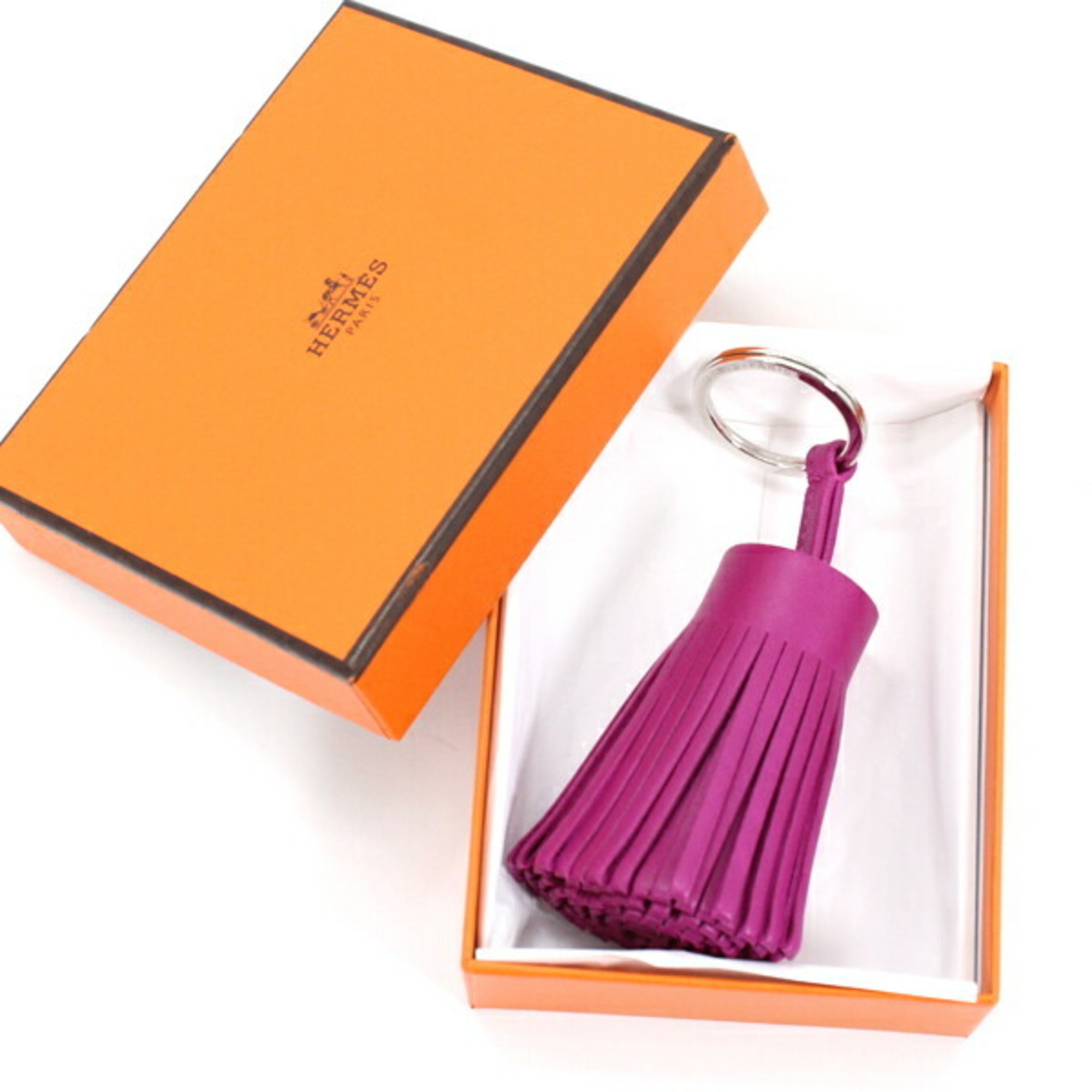 Hermes Keychain Bag Charm Carmen Lambskin Rose Purple Tassel Keyring HERMES T4165