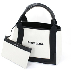 Balenciaga Navy Hippo S Handbag Tote Bag Natural Ivory Canvas Black Leather Women's 339933 BALENCIAGA T4779