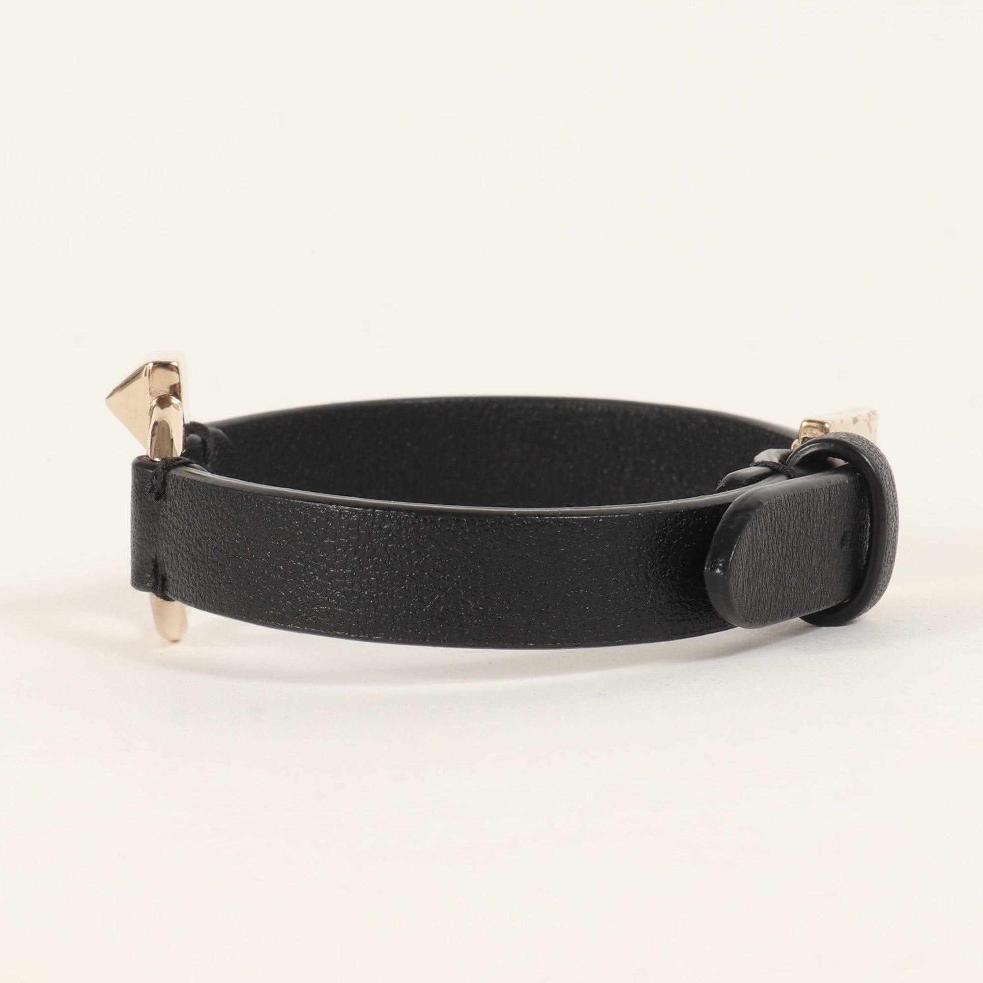 VALENTINO Metal Pyramid Studs Leather Combination Bracelet Black Gold Made in Italy Accessories Jewelry