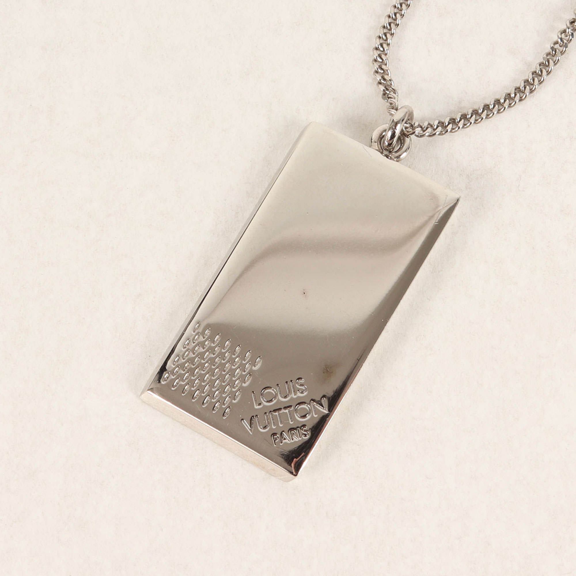 LOUIS VUITTON Collier Plaque Damier Necklace M61972 Pendant Plate Accessory Silver Made in Italy