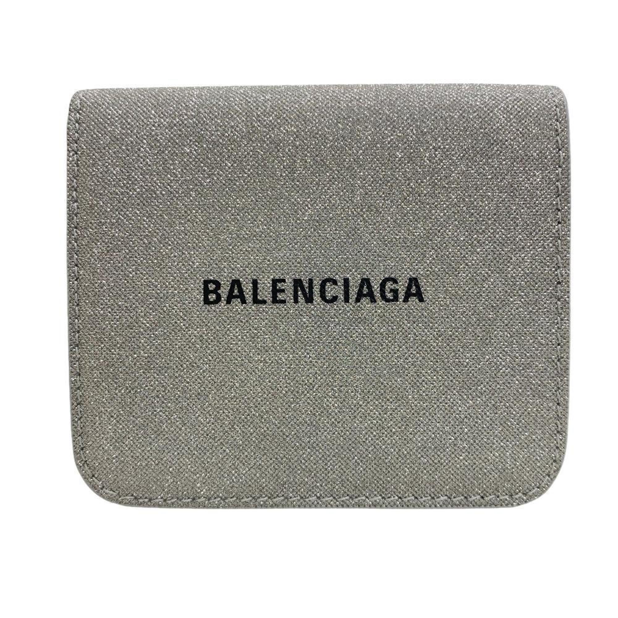 BALENCIAGA 594216 Everyday Lame Logo Bifold Wallet Silver Women's ...