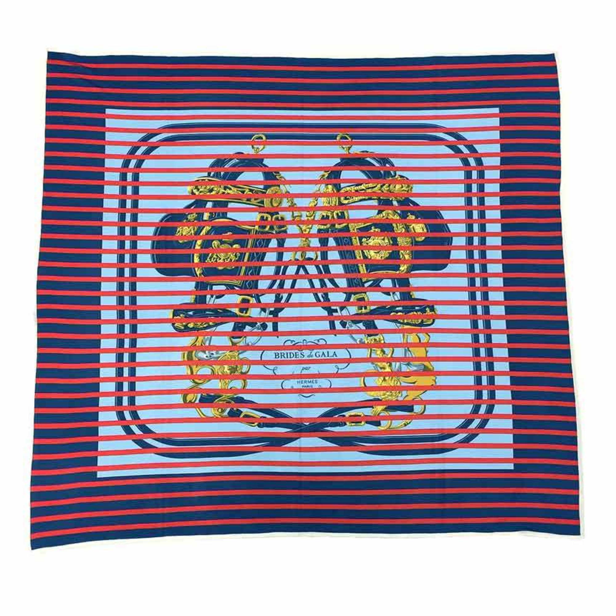 HERMES Smooth Carre BRIDES de GALA BAYADERE Ceremony Bridle Border Bridget Gala Navy x Red Blue Silk Jersey Hermes Scarf aq4607