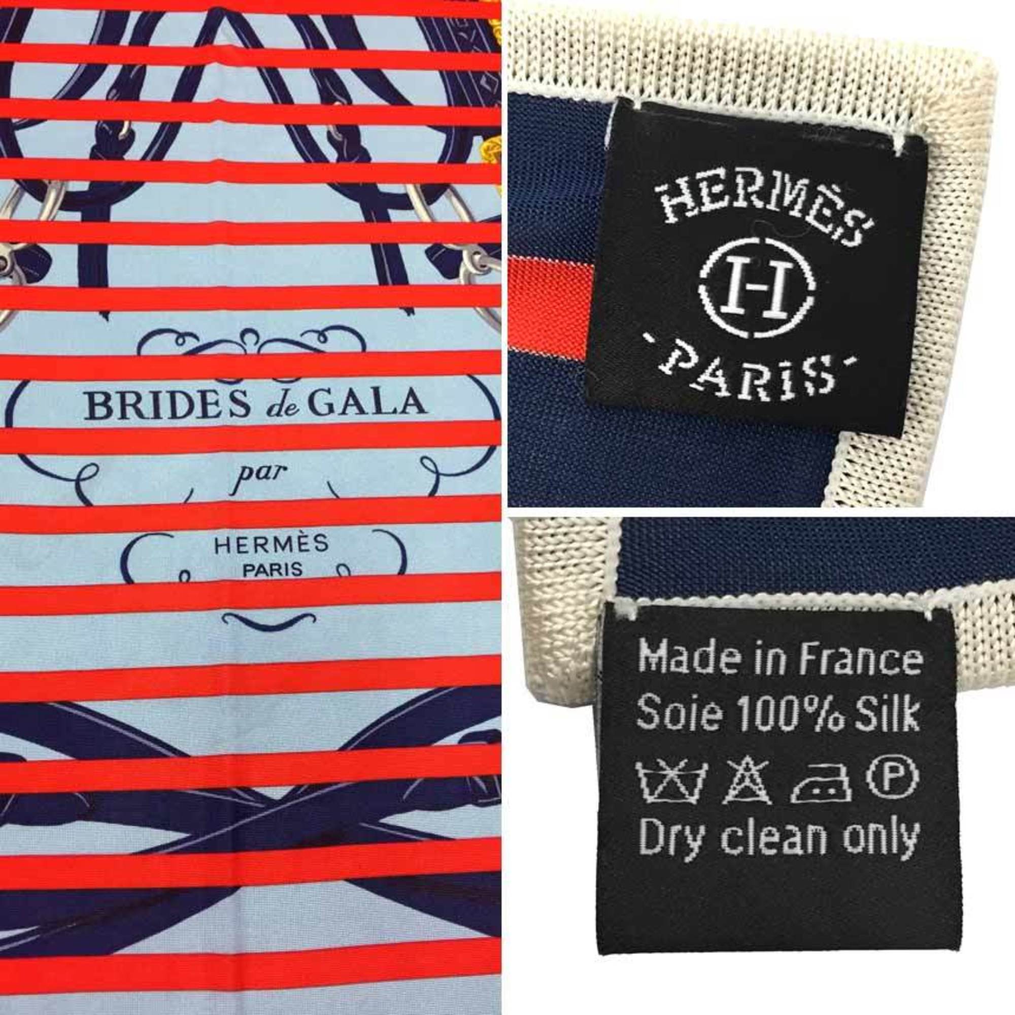 HERMES Smooth Carre BRIDES de GALA BAYADERE Ceremony Bridle Border Bridget Gala Navy x Red Blue Silk Jersey Hermes Scarf aq4607