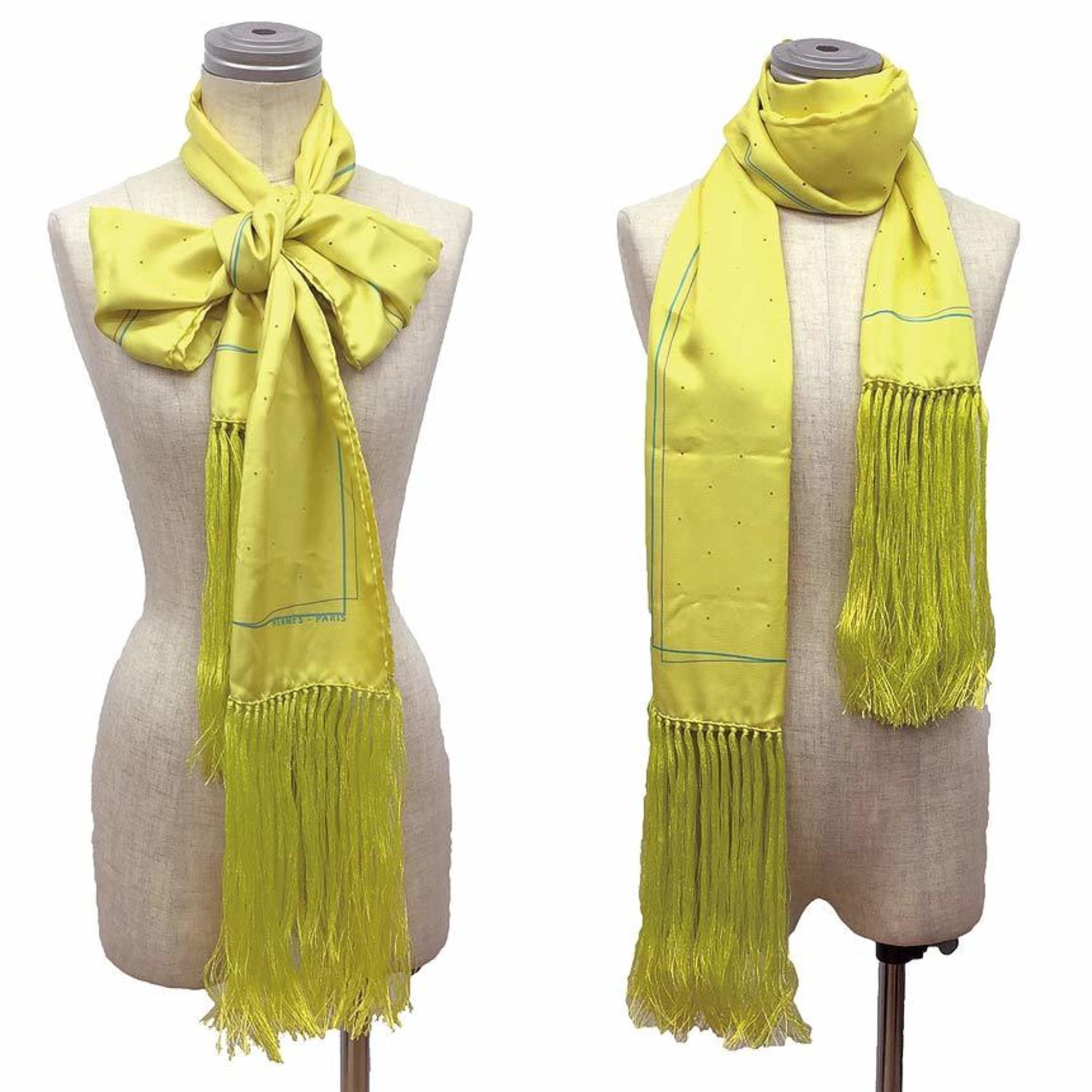 HERMES Scarf with Hermes Stole Punching Shawl Muffler Silk Yellow aq3846