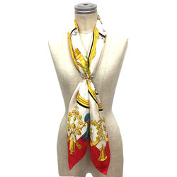 HERMES Scarf Muffler Carre 90 Plumes et Grelots Feather and bell pattern Red x Ivory 100% Silk Hermes aq8353