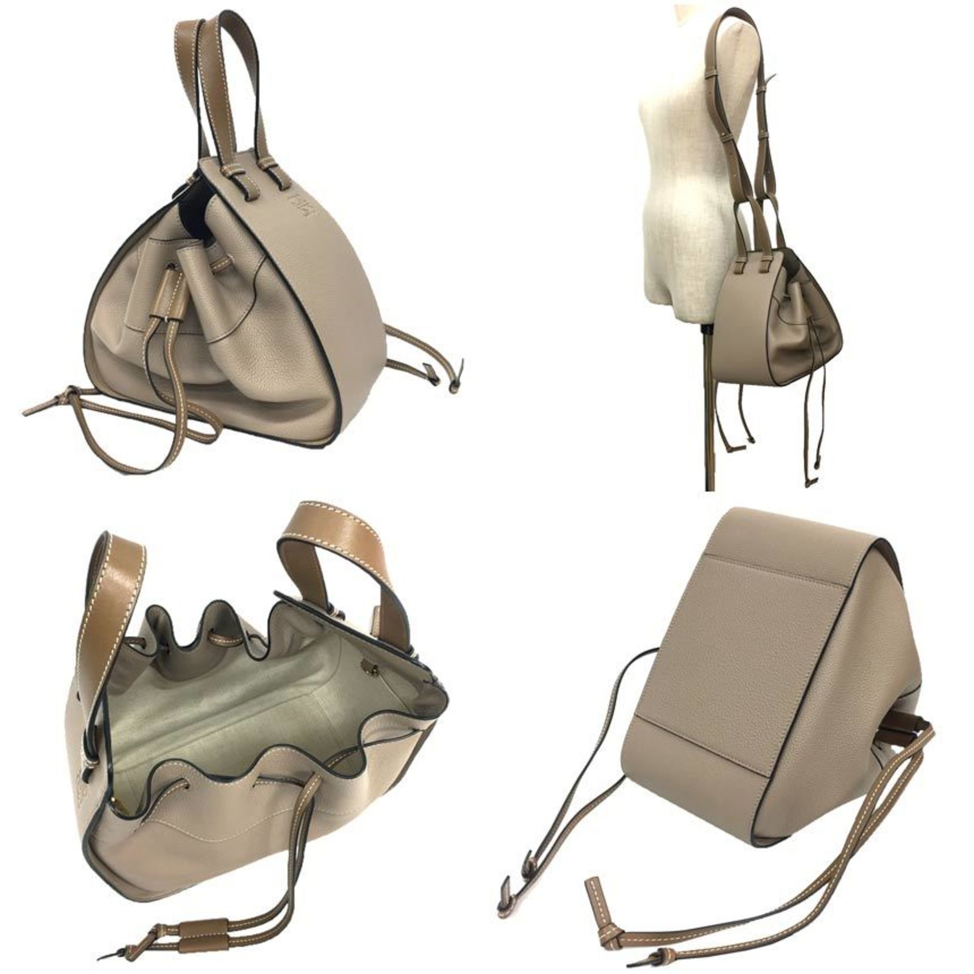 LOEWE Compact Drawstring Handbag Crossbody HAMMOCK Hammock Shoulder Bag Greige Women's aq9269