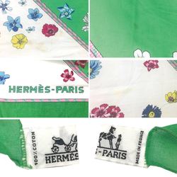 HERMES Scarf Stole Shawl Pareo Flower Large Long 100% Cotton Green Bedspread Sofa Cover Multicover aq3793