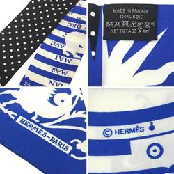 HERMES Twilly Scarf Muffler ASTROLOGIE DOT Astrologie a Pois Astrology Dot 2018 Blue Roy x Black White 100% Silk Hermes aq8361