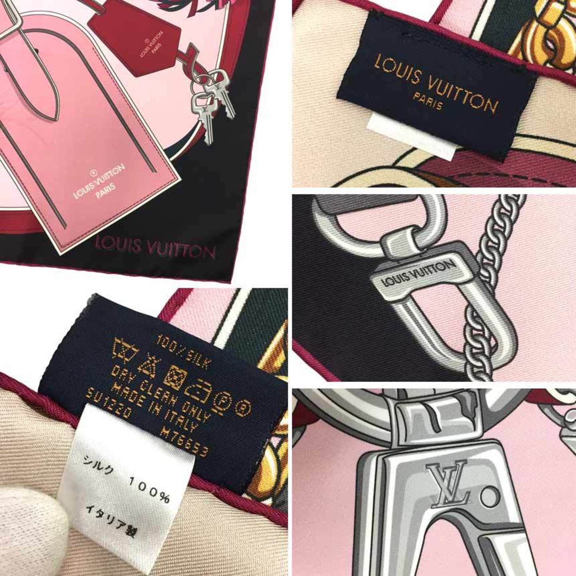 Louis Vuitton LOUIS VUITTON Carre All The Straps M76653 Scarf Muffler 100% Silk Rose Pink aq4988
