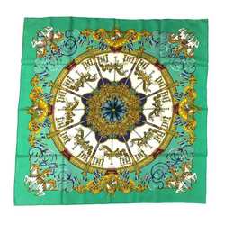 HERMES Carre 90 Scarf Muffler LUNA PARK Amusement Park Carousel Embroidery Green 100% Silk Hermes aq5159