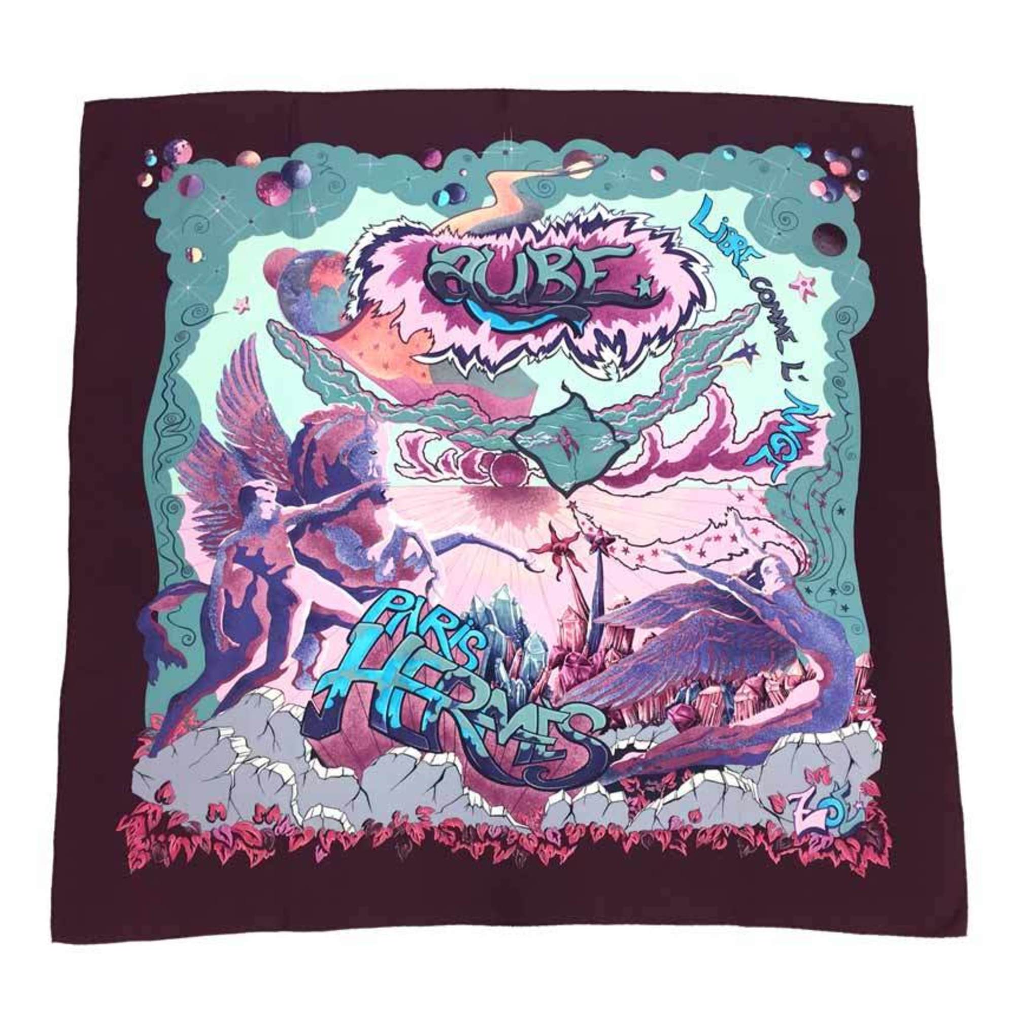 HERMES Scarf Muffler Carre 90 AUBE LIBRE COMME L’ANGE Alphys Collaboration “AUBE” THE ALFEE 25th Anniversary Limited Purple 100% Silk aq5220