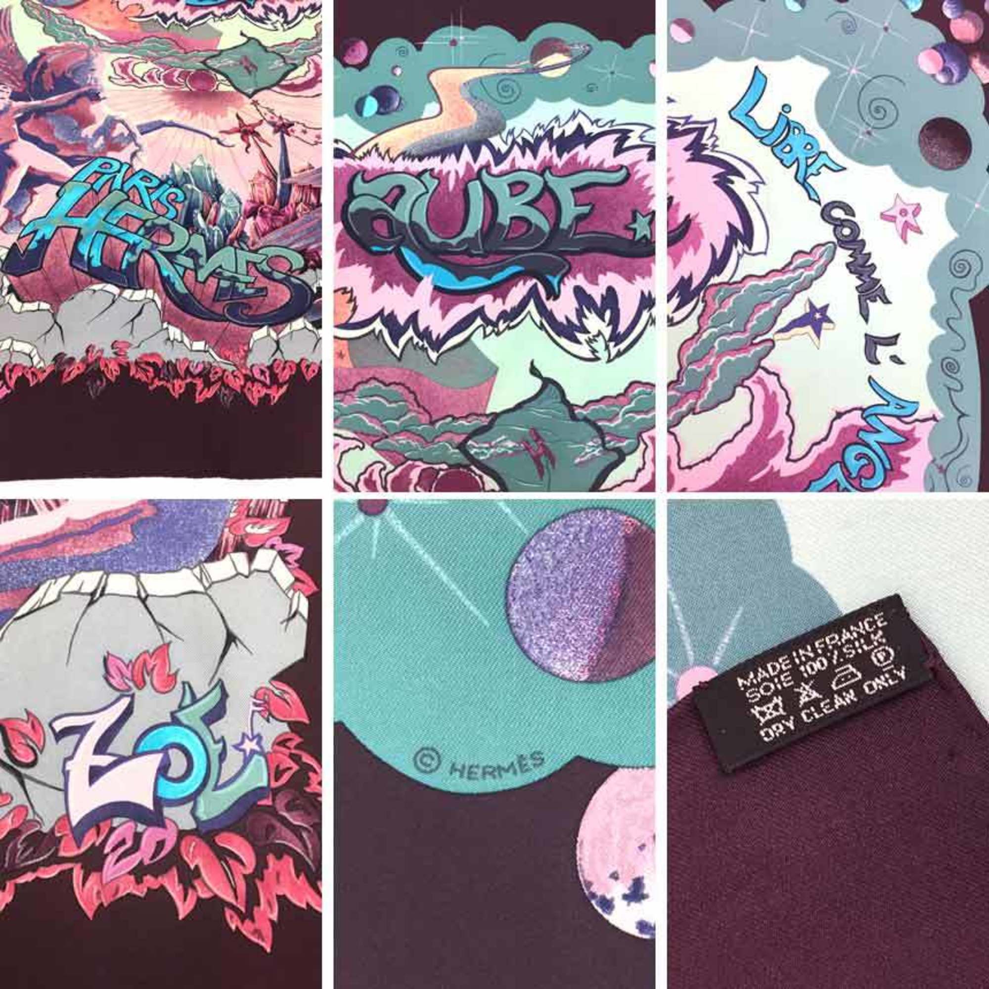 HERMES Scarf Muffler Carre 90 AUBE LIBRE COMME L’ANGE Alphys Collaboration “AUBE” THE ALFEE 25th Anniversary Limited Purple 100% Silk aq5220