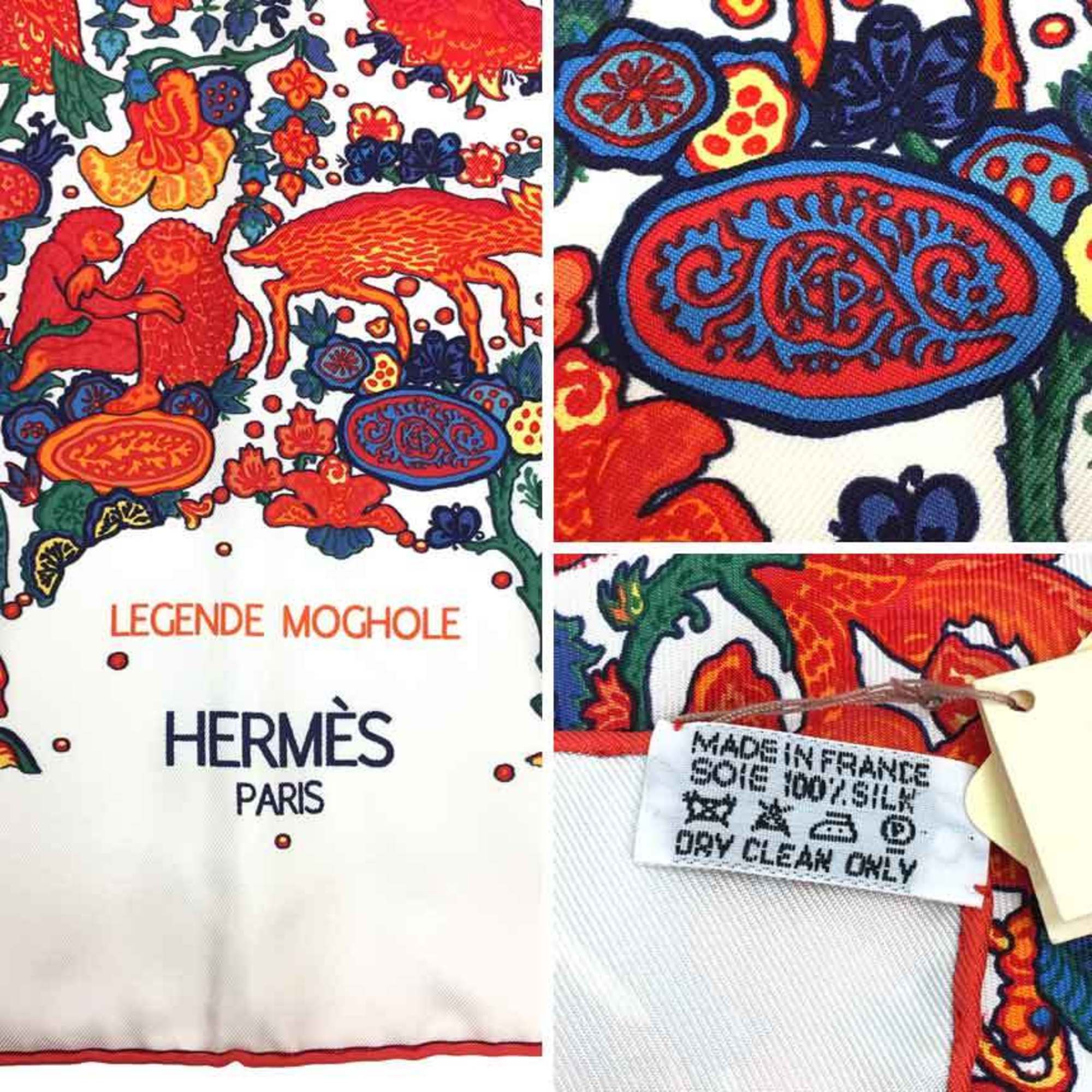 HERMES Hermes Carre 90 Scarf Muffler LEGENDE MOGHOLE Mughal Legend White BLANC/CAPUCINE/ARDOISE Silk aq7380