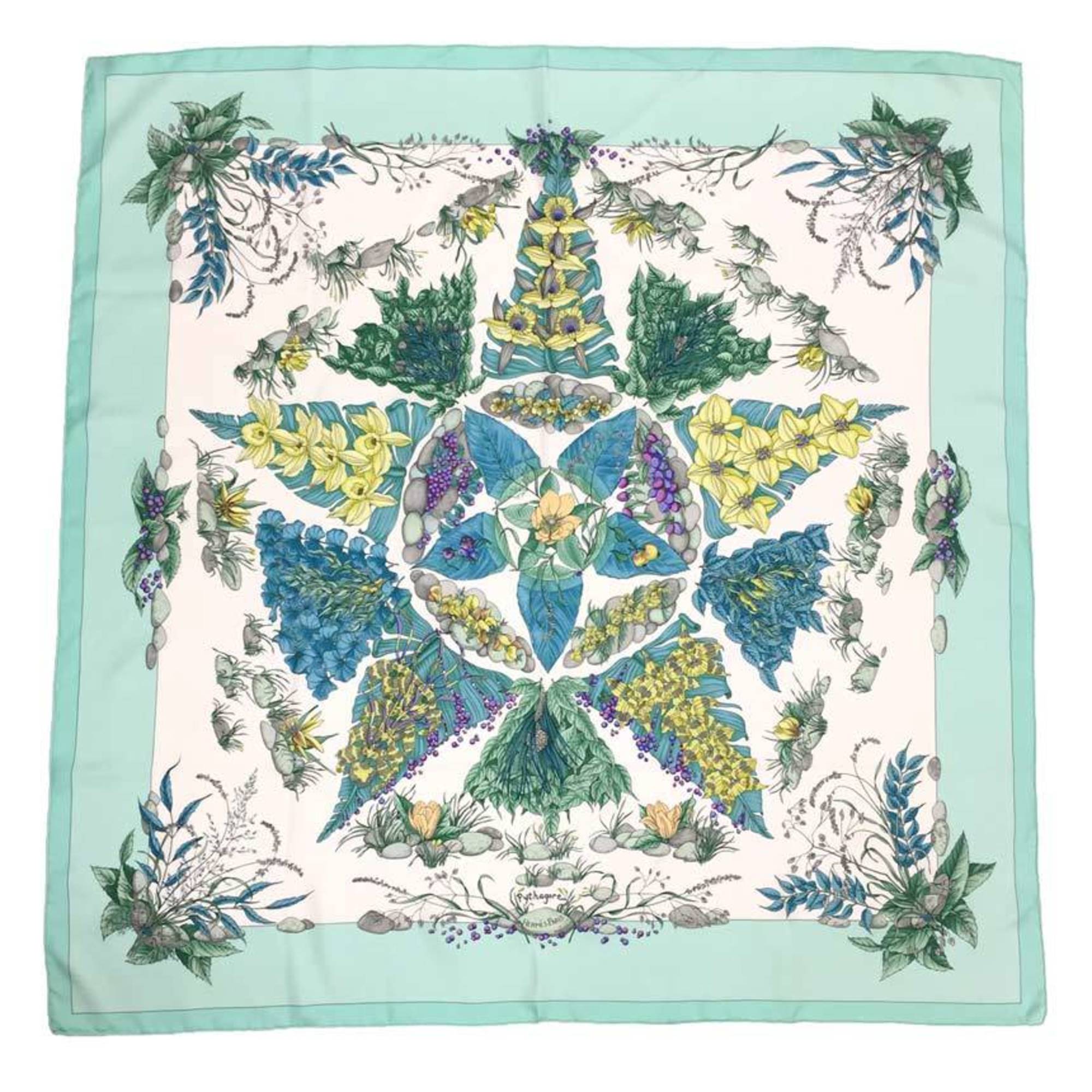 HERMES Hermes Carre 90 Scarf Muffler Pythagore Mint Green 100% Silk aq6734