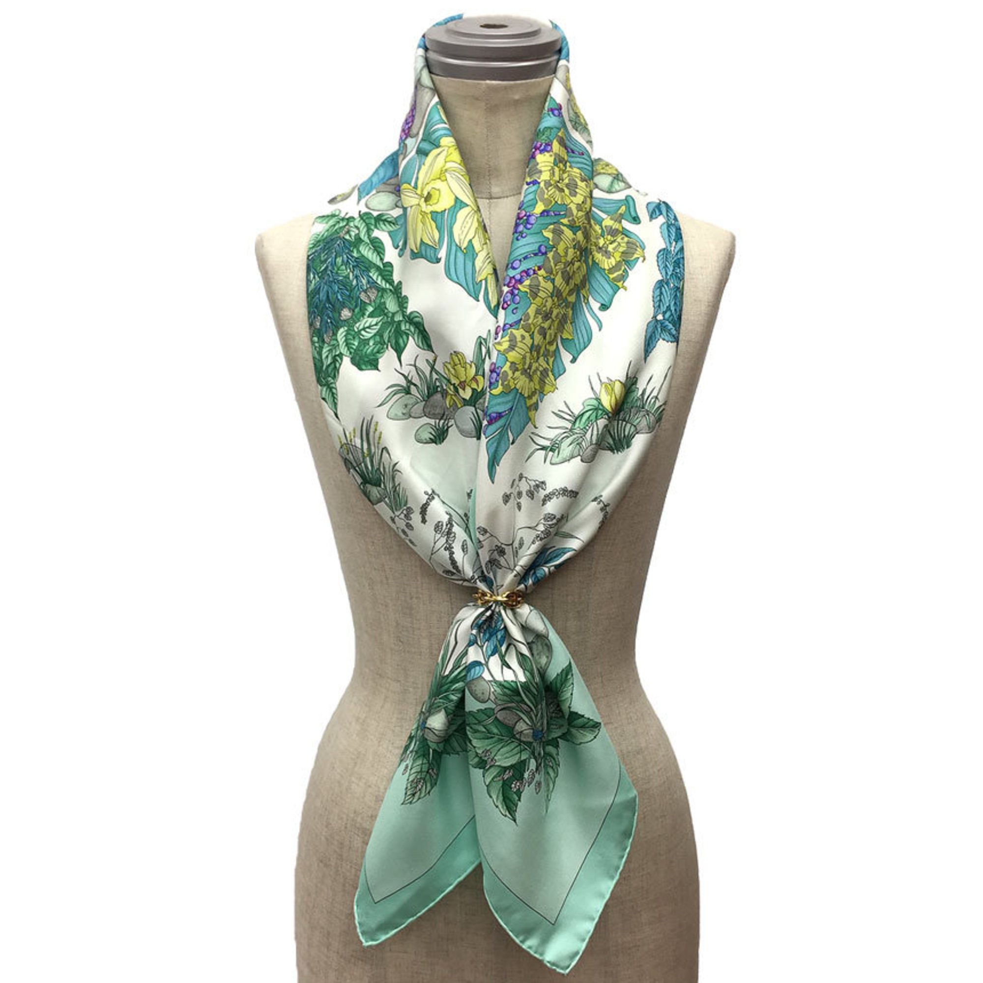 HERMES Hermes Carre 90 Scarf Muffler Pythagore Mint Green 100% Silk aq6734